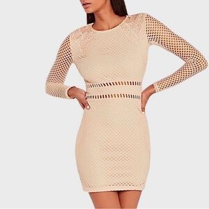 Carli Bybel x Missguided Fishnet Sleeve Bodycon Dress Nude Size 2